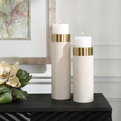 Wessex White Pillar Candleholders (Set of 2) - Ornate Home