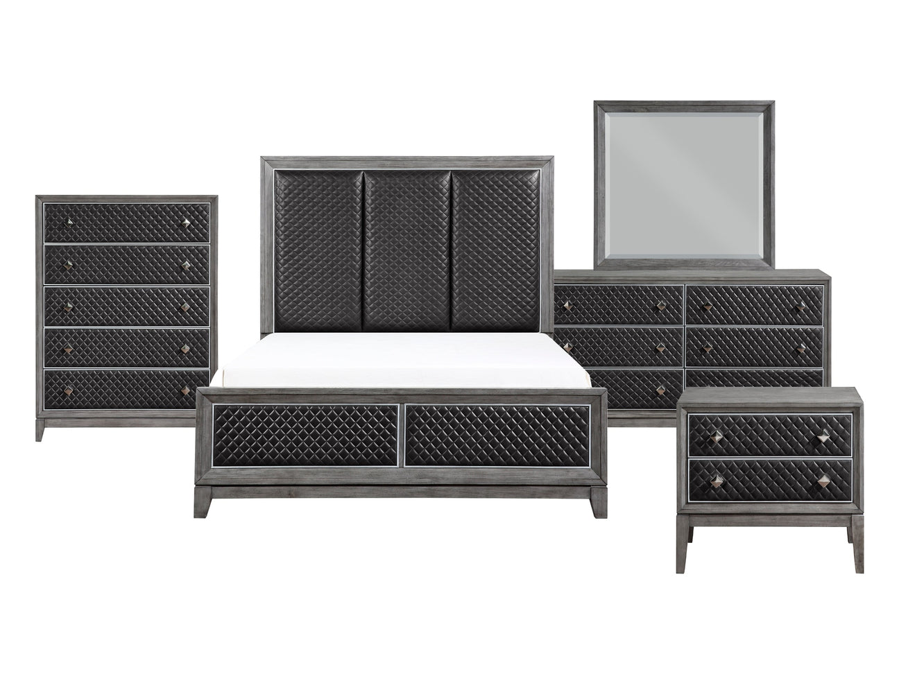 West End Gray/Wire-Brushed Gray 5-Piece Queen Bedroom Set - Ornate Home