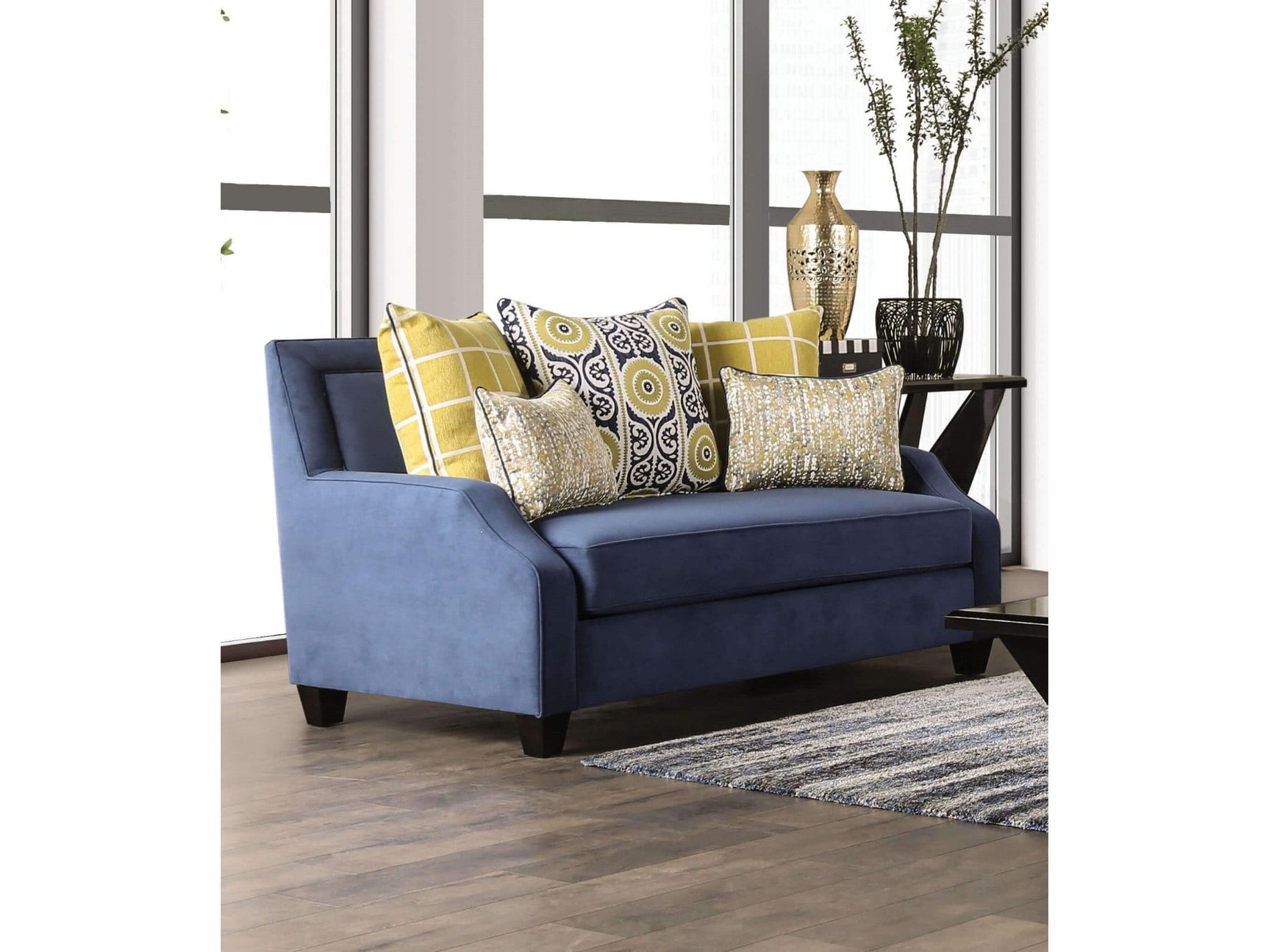 West brompton Navy/Yellow Loveseat - Ornate Home