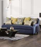 West brompton Navy/Yellow Sofa & Loveseat - Ornate Home