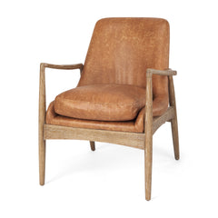 Westan Cognac/Medium Brown Faux Leather Wood Accent Chair - Ornate Home