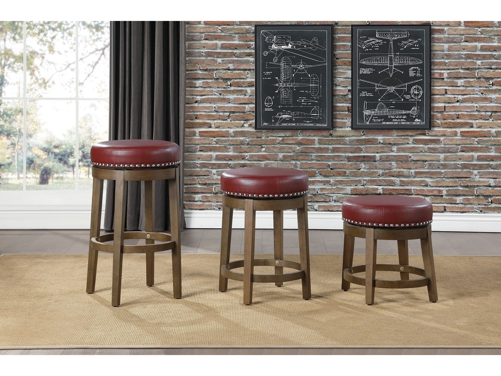 Westby Red/Brown Round Swivel Pub Height Stool (Set of 2) - Ornate Home