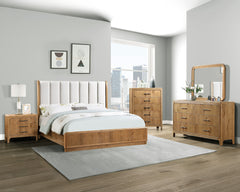 Westcott Cerused Natural Queen Upholstered Panel Bed - Ornate Home