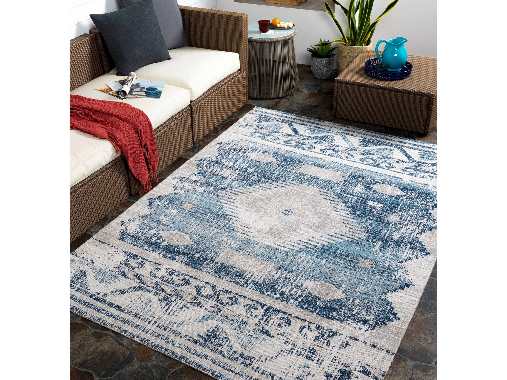 Westmount Denim Aztec Area Rug - Ornate Home