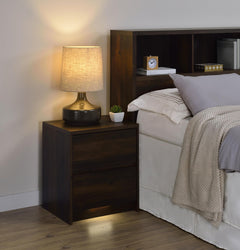 Westpark Dark Pine 2-drawer Nightstand LED Lights and USB - Ornate Home