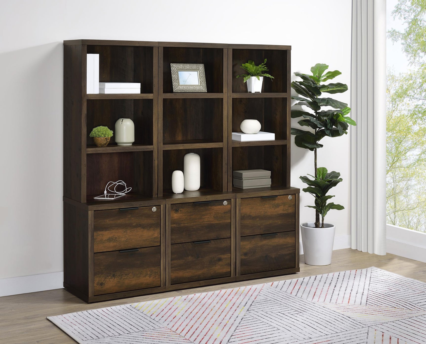 Westpark Dark Pine 3-shelf Bookcase USB and Lockable Drawer - Ornate Home