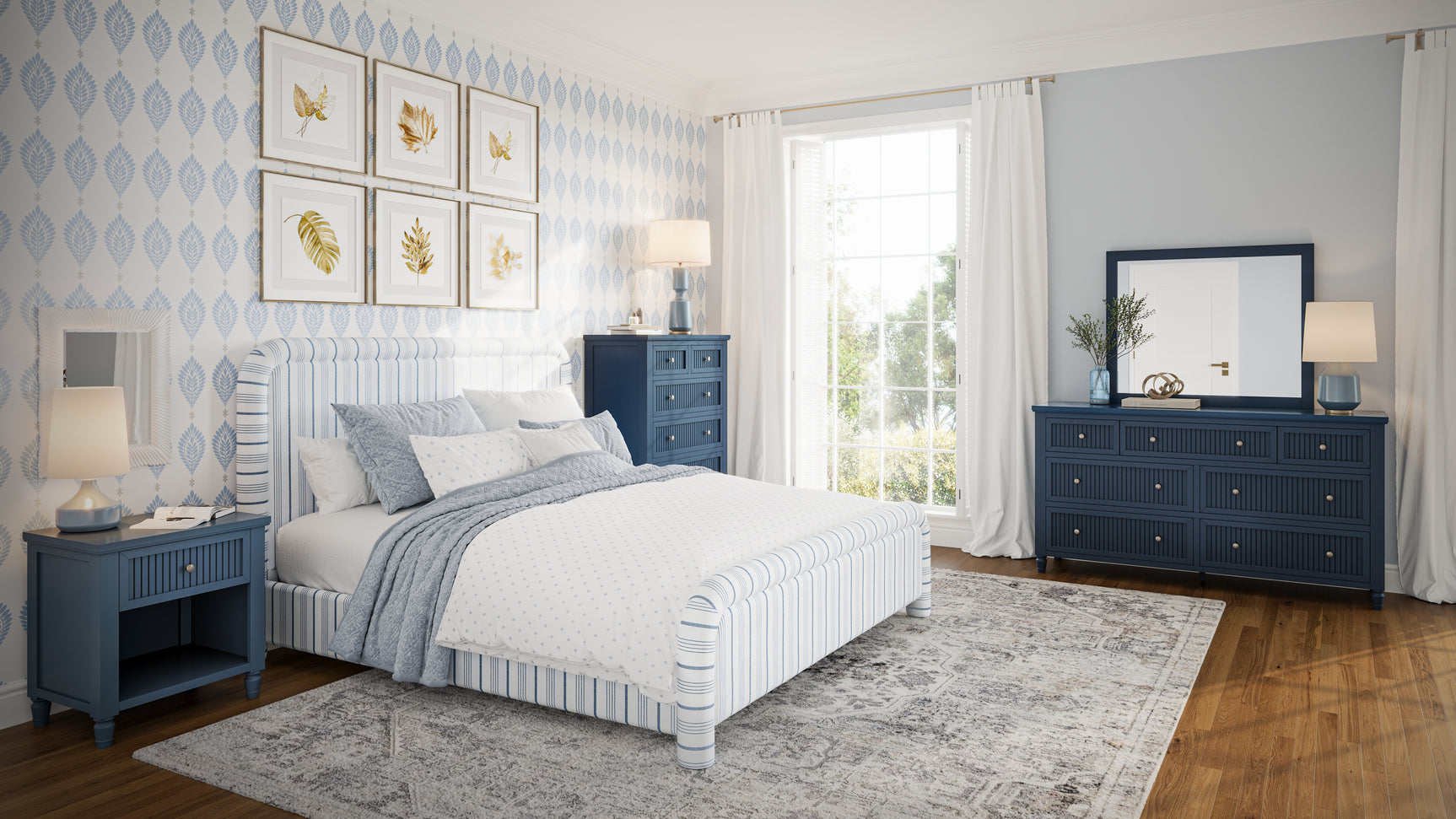 Westport Navy 3-Piece King UPH Bedroom Set - Ornate Home