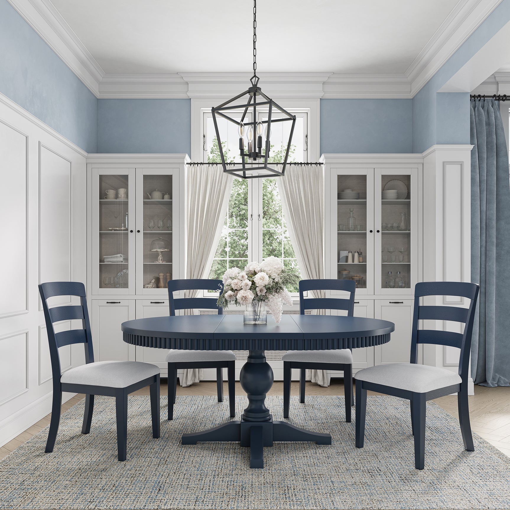 Westport Navy 66 Oval Dining Table & 4 Ladderback Chairs - Ornate Home