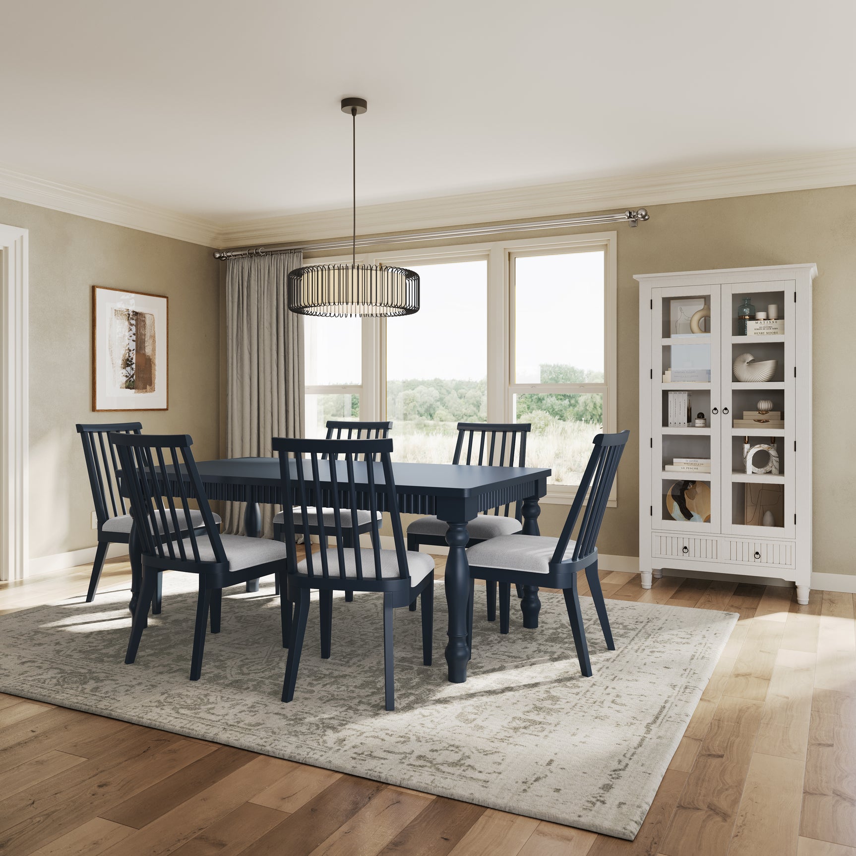Westport Navy 72 Rect. Dining Table & 6 Dowel Back Chairs - Ornate Home