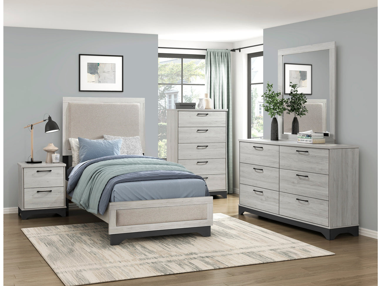 Westport White Oak/Beige 5-Piece Twin Bedroom Set - Ornate Home