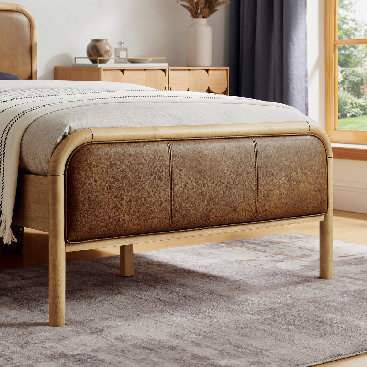 Wexford Light Oak Canyon Vegan Leather Platform Bed