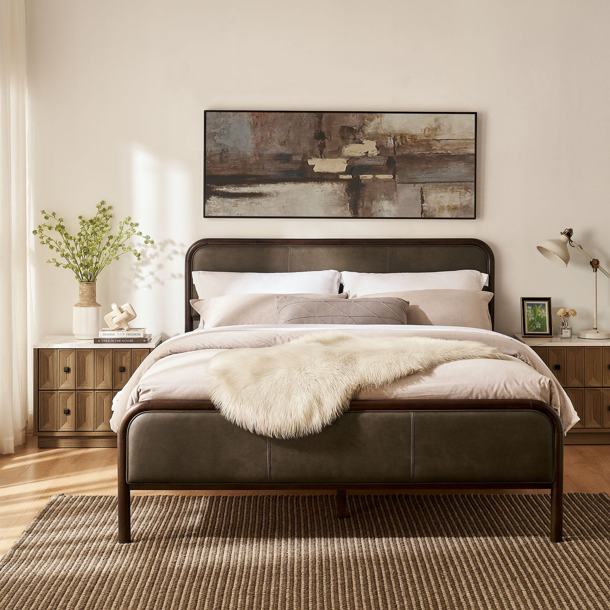 Wexford Wenge Mustard Vegan Leather Platform Bed - Ornate Home