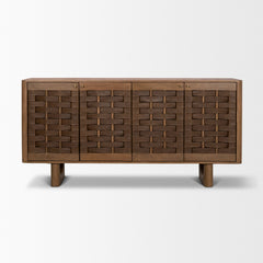 Wexlan Brown Solid Wood with Leather Weave 4 Door Closed Sideboard