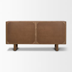 Wexlan Brown Solid Wood with Leather Weave 4 Door Closed Sideboard