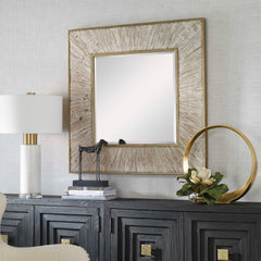Wharton Gold/Woodtone/Whitewashed Square Mirror - Ornate Home