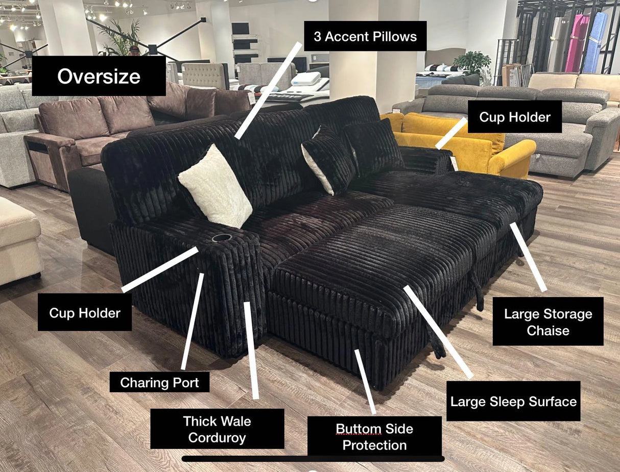 Venice Black Sleeper Sectional