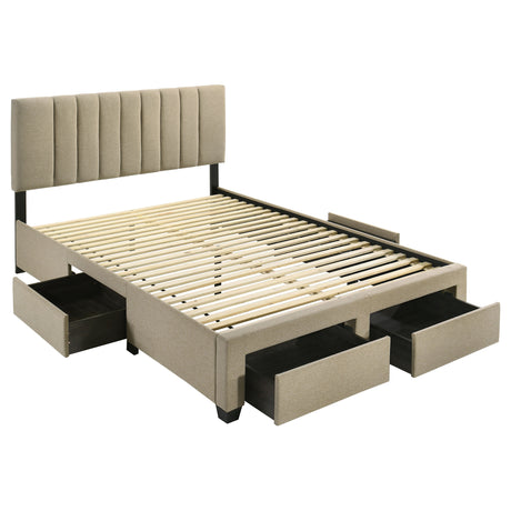 Wheatland Light Brown 4-drawer Upholstered Queen Storage Bed - Ornate Home