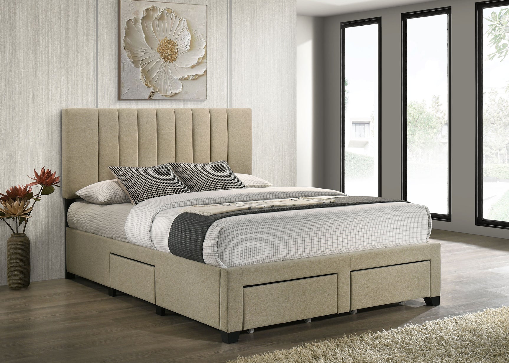Wheatland Light Brown 4-drawer Upholstered Queen Storage Bed - Ornate Home