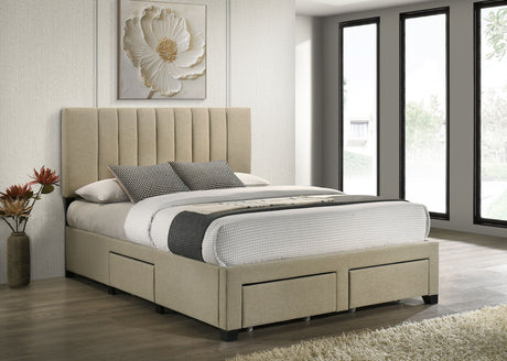 Wheatland Light Brown 4-drawer Upholstered Queen Storage Bed - Ornate Home