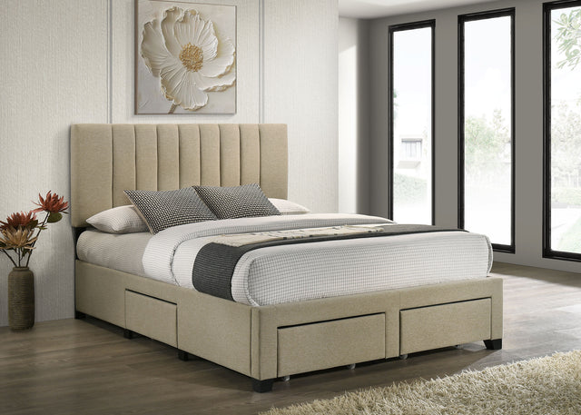 Wheatland Light Brown 4-drawer Upholstered Queen Storage Bed - Ornate Home