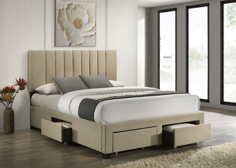 Wheatland Light Brown 4-drawer Upholstered Queen Storage Bed - Ornate Home
