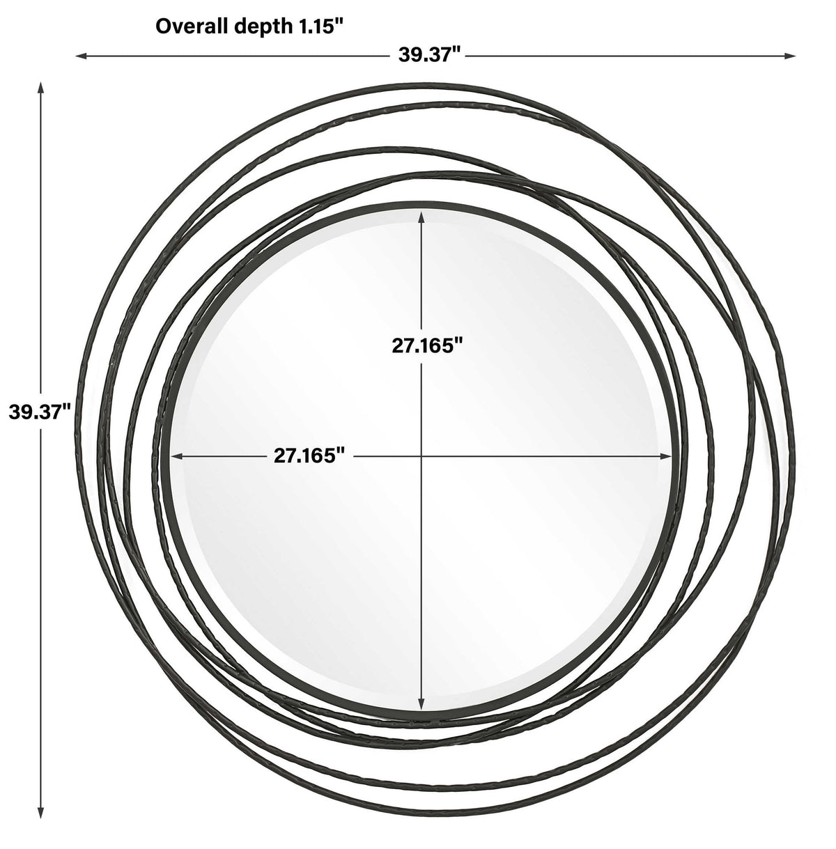 Whirlwind Black Round Mirror - Ornate Home