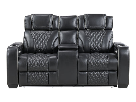 Whiselle Black Power Double Reclining Loveseat - Ornate Home