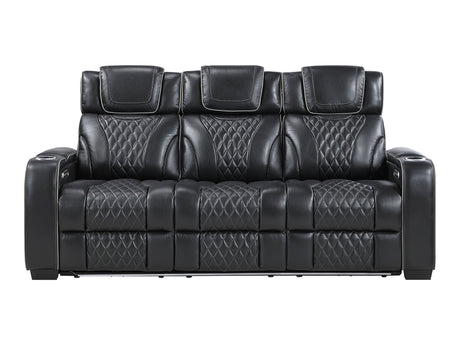 Whiselle Black Power Double Reclining Sofa - Ornate Home