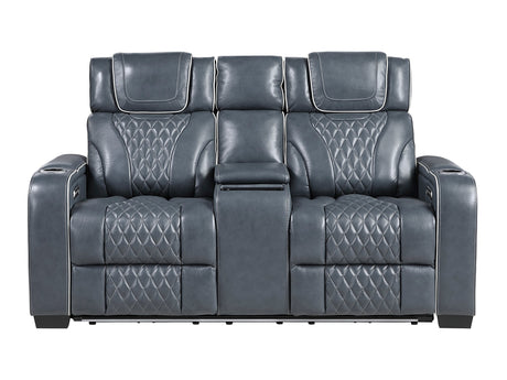 Whiselle Blue Power Double Reclining Loveseat - Ornate Home