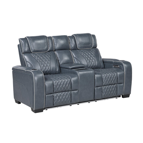 Whiselle Blue Power Double Reclining Loveseat - Ornate Home