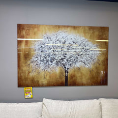 White Tree Tempered Glass w / Foil Wall Art - Ornate Home