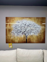 White Tree Tempered Glass w / Foil Wall Art - Ornate Home