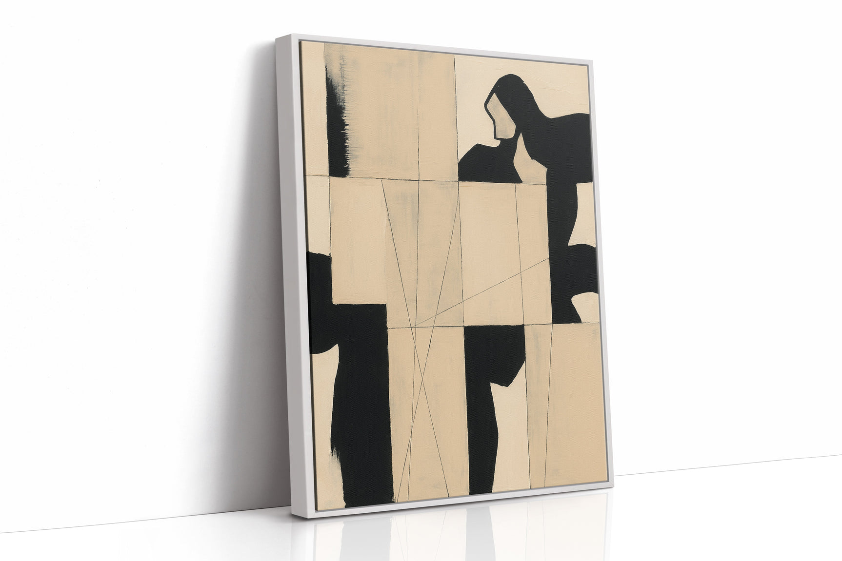 Modern Abstract Geometric Art Print in Black and Beige