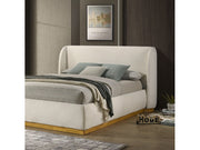 Whitman White Boucle/Natural Oak Upholstered Queen Bed - Ornate Home