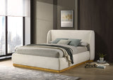 Whitman White Boucle/Natural Oak Upholstered Queen Bed - Ornate Home