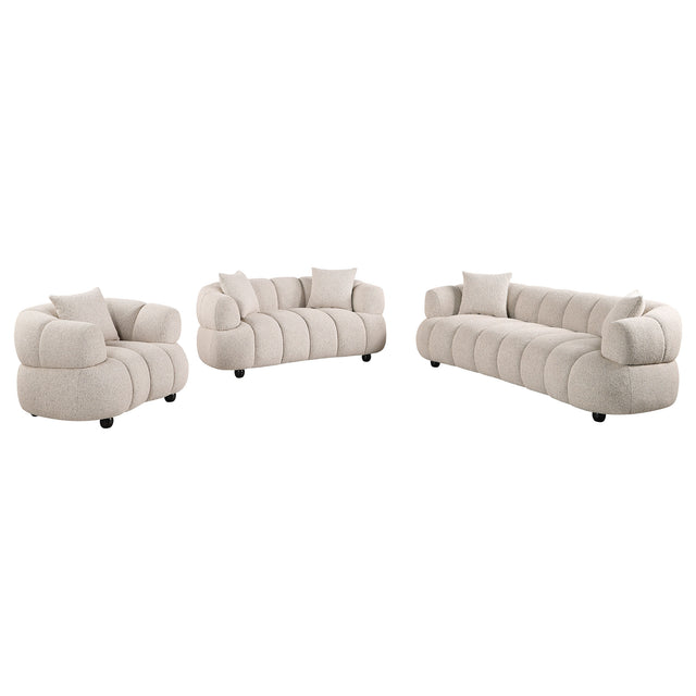 Whitney Pebble Contemporary Channel Tufted Woven Fabric Upholstered Sofa Set - Ornate Home