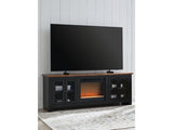 Wildenauer Brown/Black 76" TV Stand with Electric Fireplace (faux glass crystals) (Online Special Price) - Ornate Home