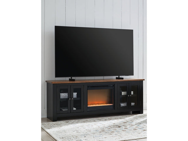 Wildenauer Brown/Black 76" TV Stand with Electric Fireplace (faux glass crystals) (Online Special Price) - Ornate Home