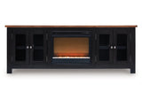 Wildenauer Brown/Black 76" TV Stand with Electric Fireplace (faux glass crystals) - Ornate Home