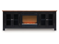 Wildenauer Brown/Black 76" TV Stand with Electric Fireplace (faux glass crystals) - Ornate Home