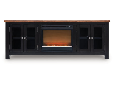 Wildenauer Brown/Black 76" TV Stand with Electric Fireplace (faux glass crystals) - Ornate Home