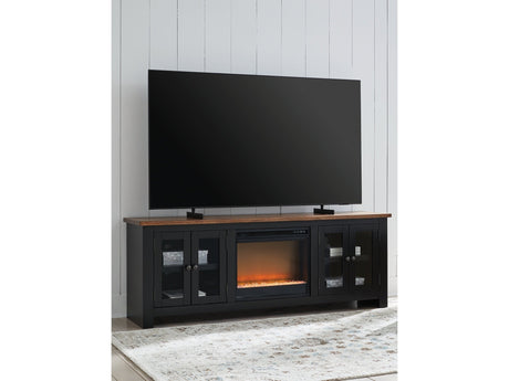 Wildenauer Brown/Black 76" TV Stand with Electric Fireplace (faux glass crystals) - Ornate Home