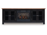 Wildenauer Brown/Black 76" TV Stand with Electric Fireplace (realistic-looking log) (Online Special Price) - Ornate Home