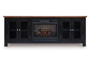 Wildenauer Brown/Black 76" TV Stand with Electric Fireplace (realistic-looking log) (Online Special Price) - Ornate Home