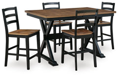 Wildenauer Brown/Black Counter Height Extension Dining Table and 4 Barstools - Ornate Home