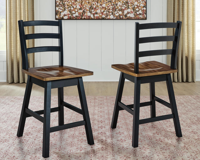 Wildenauer Brown/Black Counter Height Swivel Barstool (Set of 2) - Ornate Home