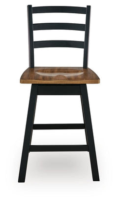 Wildenauer Brown/Black Counter Height Swivel Barstool (Set of 2) - Ornate Home