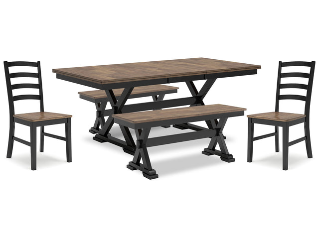 Wildenauer Brown/Black Dining Table, 2 Chairs and 2 Benches - Ornate Home
