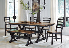 Wildenauer Brown/Black Dining Table w/4 Chairs & Bench - Ornate Home