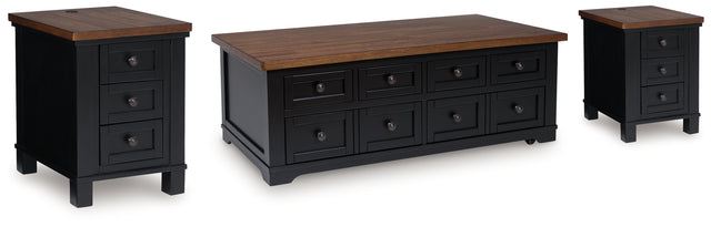 Wildenauer Brown/Black Lift-top Coffee Table and 2 Chairside End Tables - Ornate Home